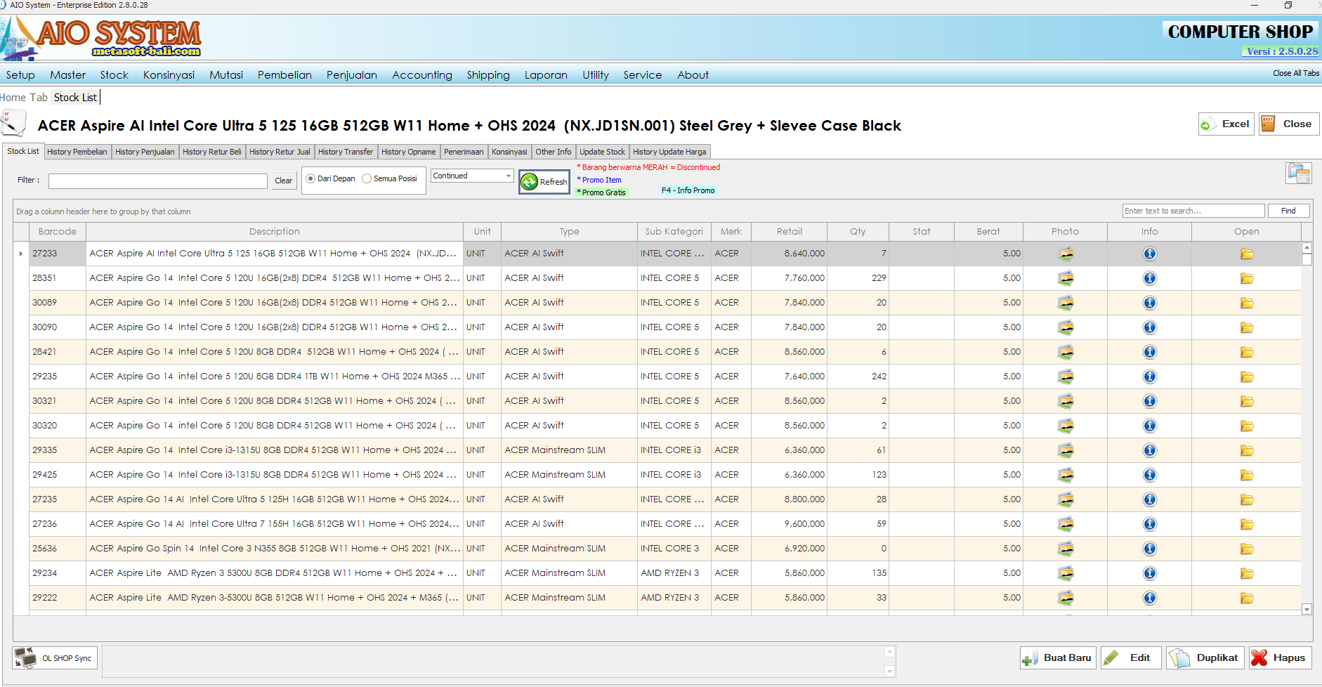 Stock List AIO System